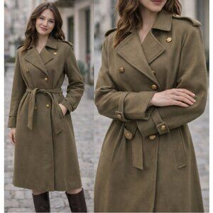 Me Jay Green Wool Double Breasted Trench Coat Size Medium Large